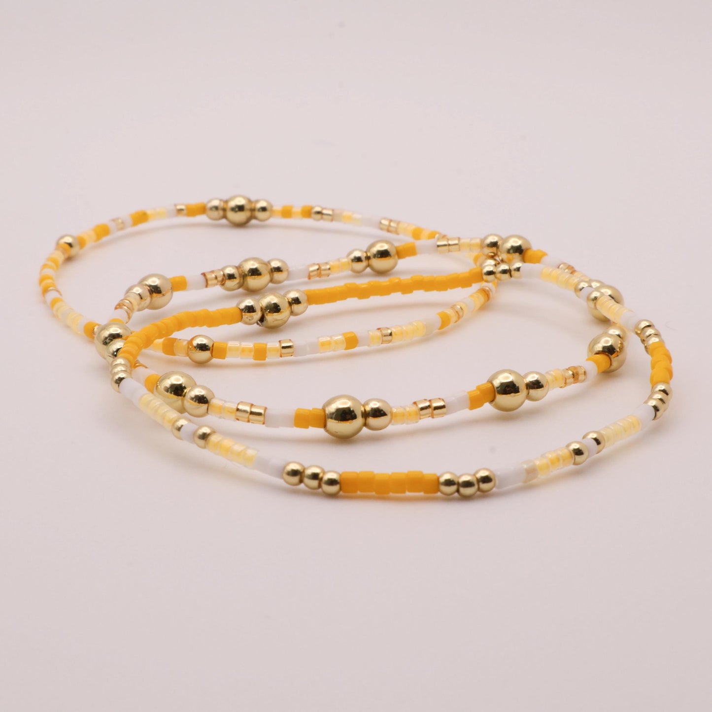 Yellow Beaded 3 Piece Stack| 18k Gold Filled Light Yellow and White  Seed Bead Bracelet Stack| Tiny Bead Bracelet