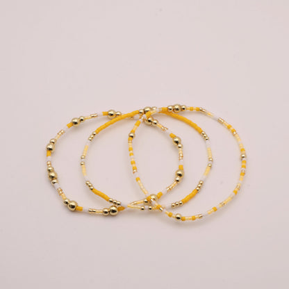 Yellow Beaded 3 Piece Stack| 18k Gold Filled Light Yellow and White  Seed Bead Bracelet Stack| Tiny Bead Bracelet