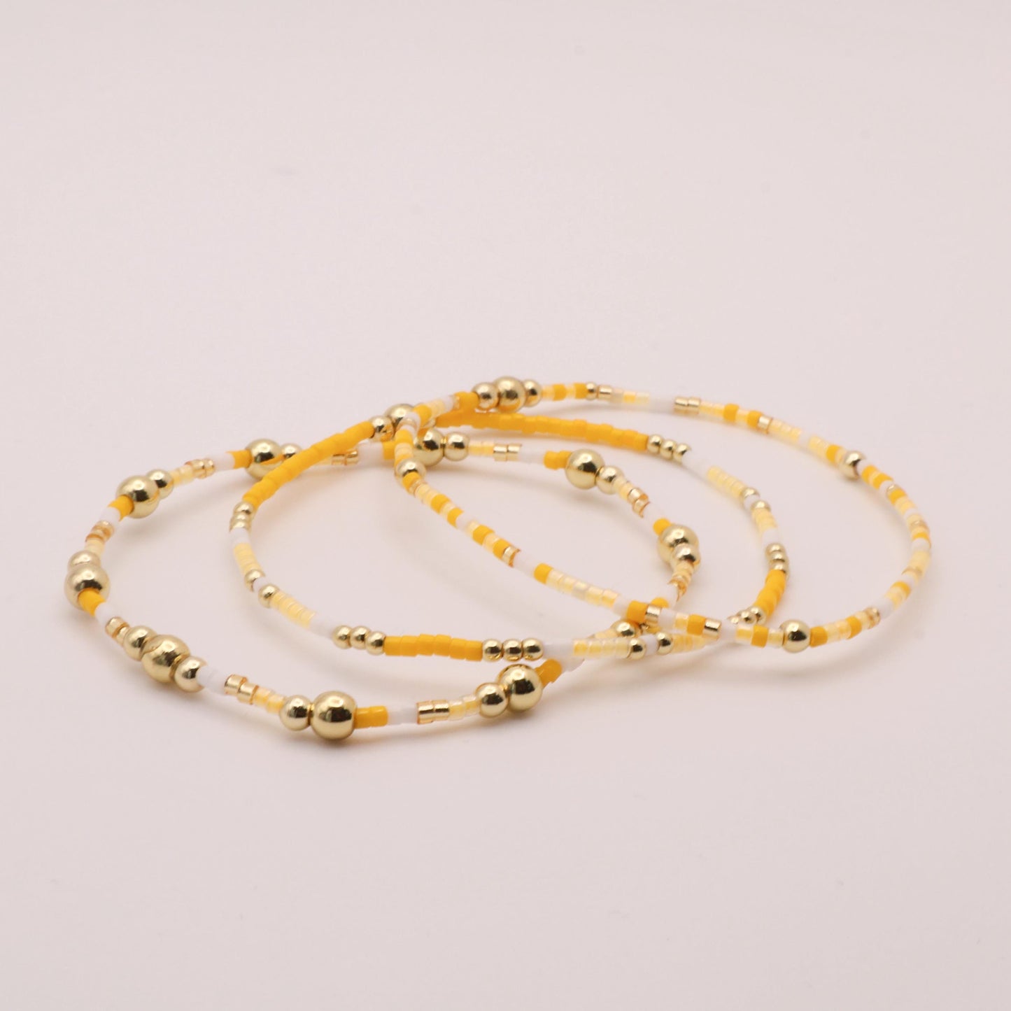 Yellow Beaded 3 Piece Stack| 18k Gold Filled Light Yellow and White  Seed Bead Bracelet Stack| Tiny Bead Bracelet