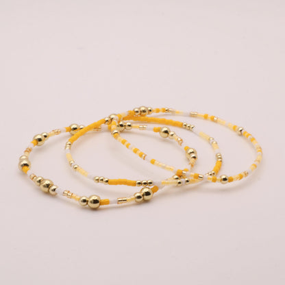 Yellow Beaded 3 Piece Stack| 18k Gold Filled Light Yellow and White  Seed Bead Bracelet Stack| Tiny Bead Bracelet
