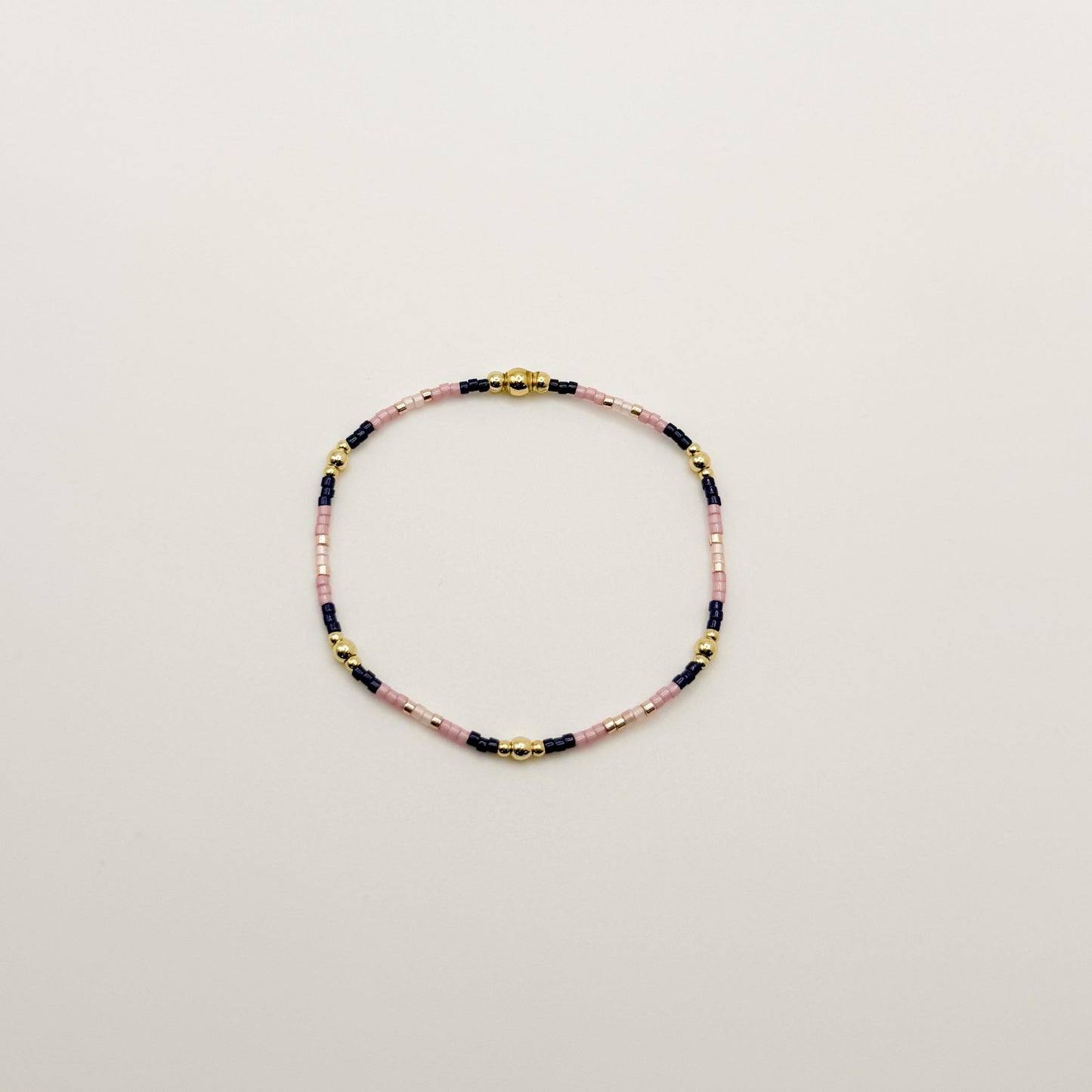 Pink & Navy Beaded 3 Piece Stack| 18k Gold Filled Navy and Dusty Pink Seed Bead Bracelet Stack| Tiny Bead Bracelet
