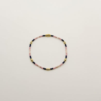 Pink & Navy Beaded 3 Piece Stack| 18k Gold Filled Navy and Dusty Pink Seed Bead Bracelet Stack| Tiny Bead Bracelet
