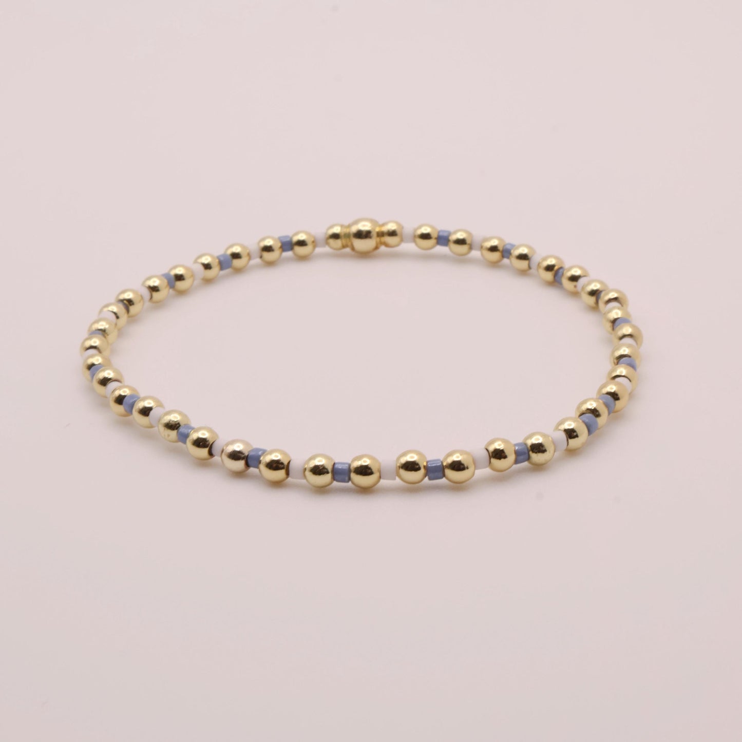 Denim & White Beaded 3 Piece Stack| 18k Gold Filled Blue and White Pink Seed Bead Bracelet Stack| Tiny Bead Bracelet