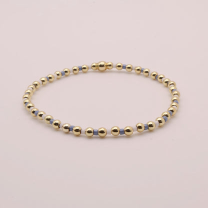 Denim & White Beaded 3 Piece Stack| 18k Gold Filled Blue and White Pink Seed Bead Bracelet Stack| Tiny Bead Bracelet