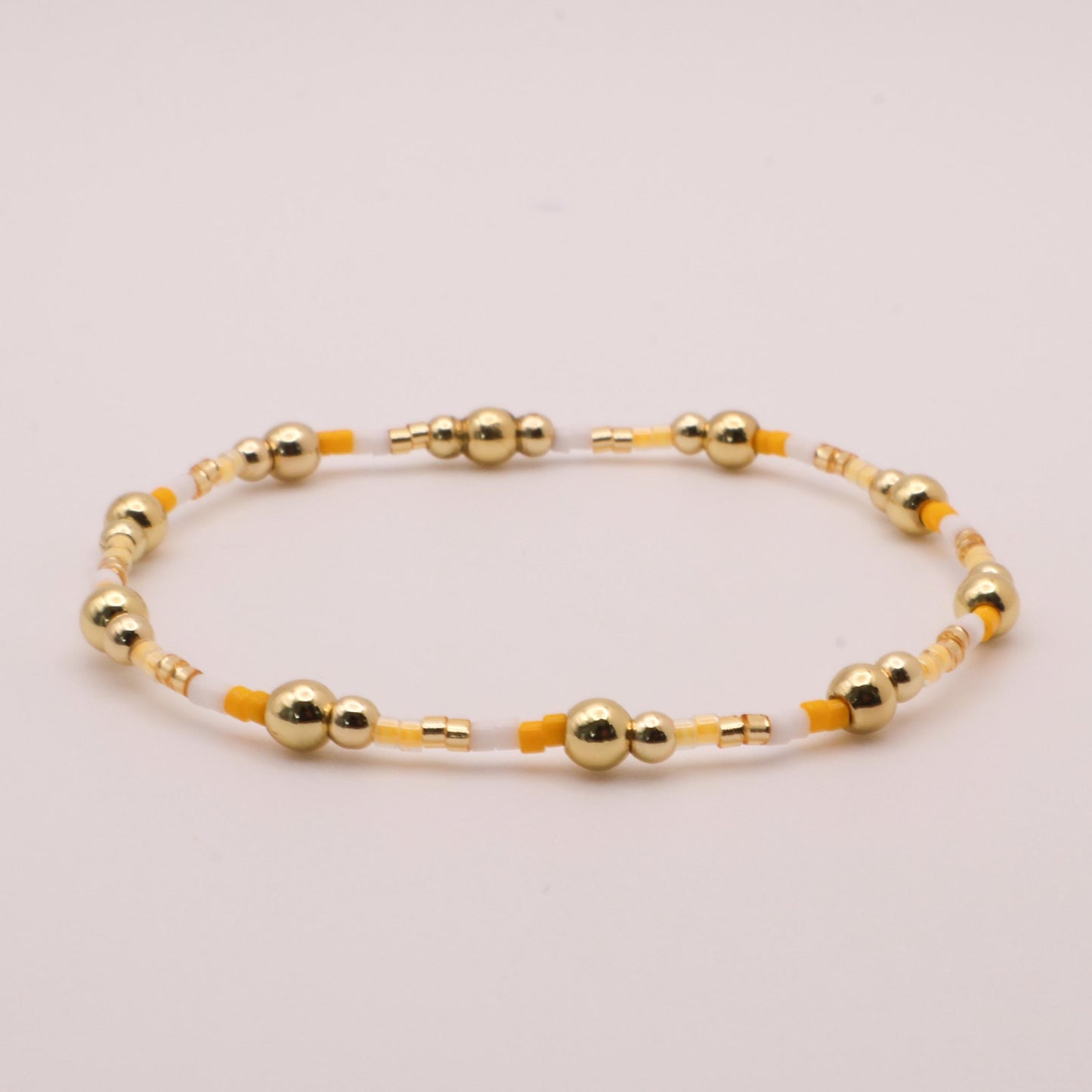 Yellow Beaded 3 Piece Stack| 18k Gold Filled Light Yellow and White  Seed Bead Bracelet Stack| Tiny Bead Bracelet
