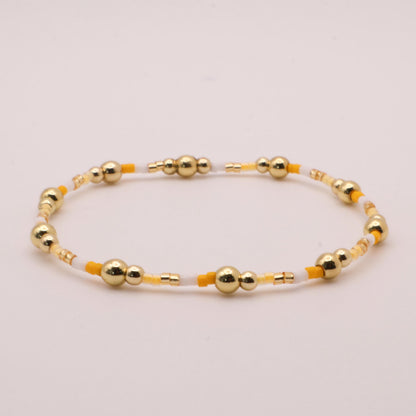 Yellow Beaded 3 Piece Stack| 18k Gold Filled Light Yellow and White  Seed Bead Bracelet Stack| Tiny Bead Bracelet