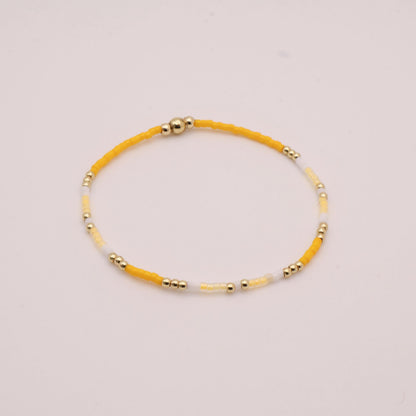 Yellow Beaded 3 Piece Stack| 18k Gold Filled Light Yellow and White  Seed Bead Bracelet Stack| Tiny Bead Bracelet