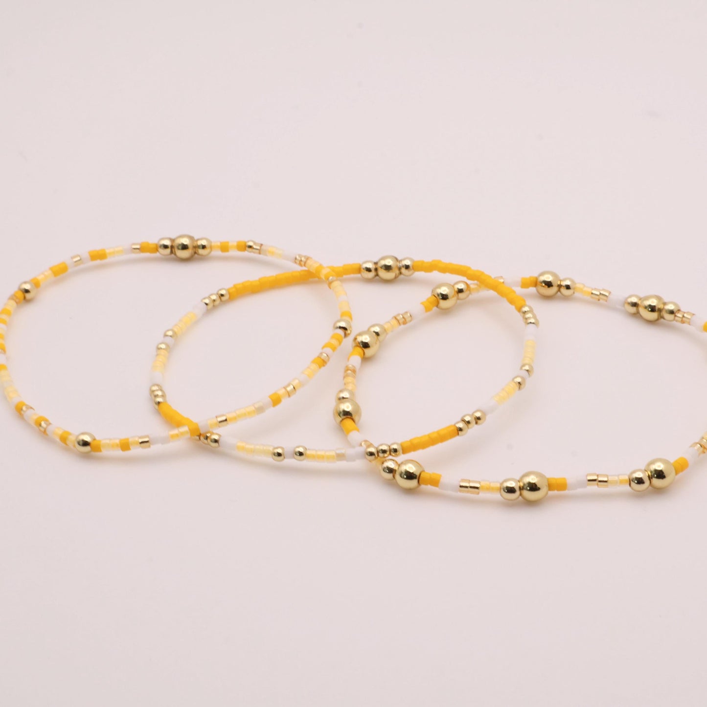 Yellow Beaded 3 Piece Stack| 18k Gold Filled Light Yellow and White  Seed Bead Bracelet Stack| Tiny Bead Bracelet
