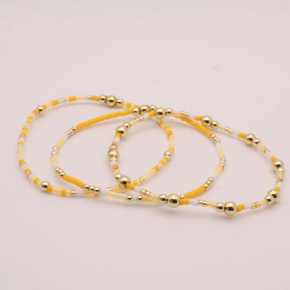 Yellow Beaded 3 Piece Stack| 18k Gold Filled Light Yellow and White  Seed Bead Bracelet Stack| Tiny Bead Bracelet