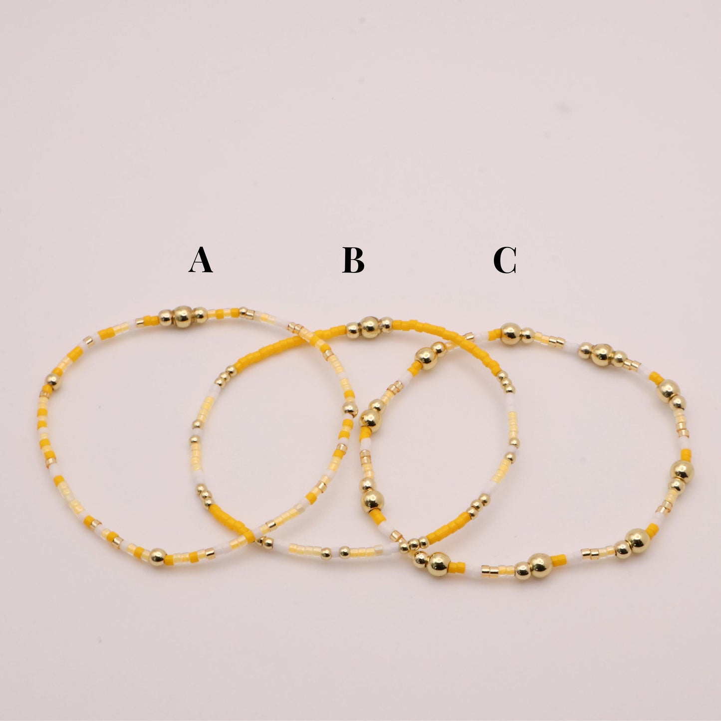 Yellow Beaded 3 Piece Stack| 18k Gold Filled Light Yellow and White  Seed Bead Bracelet Stack| Tiny Bead Bracelet