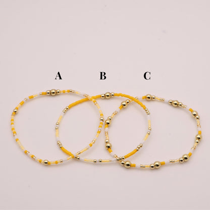 Yellow Beaded 3 Piece Stack| 18k Gold Filled Light Yellow and White  Seed Bead Bracelet Stack| Tiny Bead Bracelet