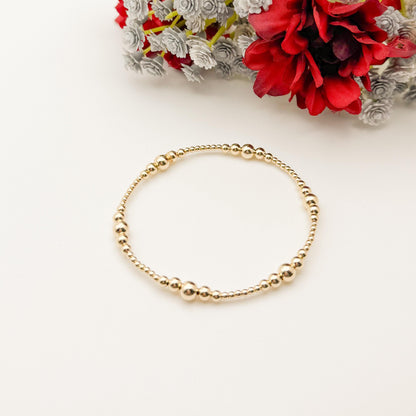 Signature Crimson Skies Stack | 14k Gold Filled Non-Tarnish Stack with Maroon and Sky Blue | Tiny Bead Trending Gold Stretch Bracelets |