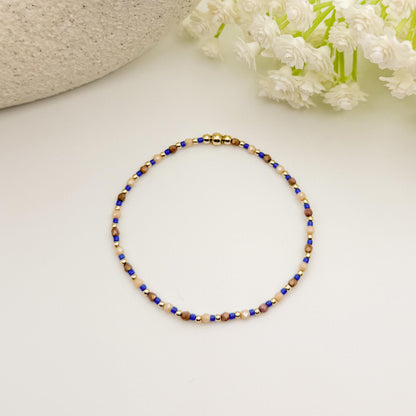 Signature Blue Jay Stack | 14k Gold Filled Non-Tarnish | Royal Blue and Brown Bracelet | Dainty Stretch Bracelet Stacks