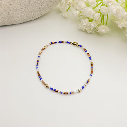 Signature Blue Jay Stack | 14k Gold Filled Non-Tarnish | Royal Blue and Brown Bracelet | Dainty Stretch Bracelet Stacks
