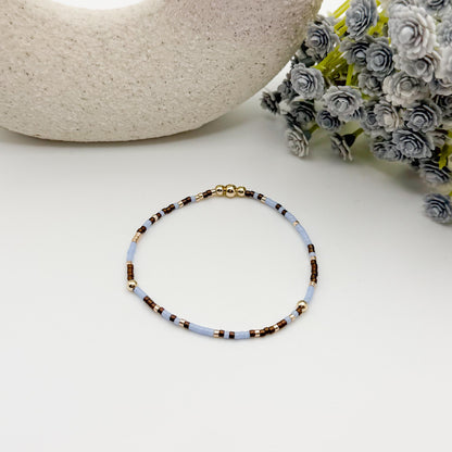 Signature Espresso Stack | 14k Gold Filled Non-Tarnish Seed Bead Bracelets Beaded Bracelet Stack | Tiny Bead | Brown & Light Blue Bracelets