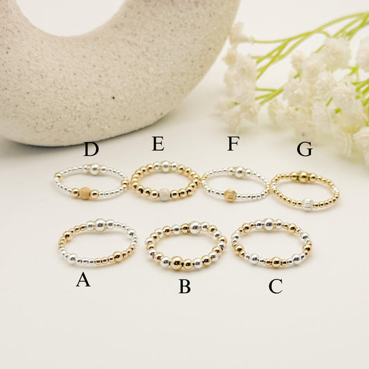 Signature Mixed Metals Rings | 14k Gold Filled Non-Tarnish Beaded Stacking Rings | Stretch