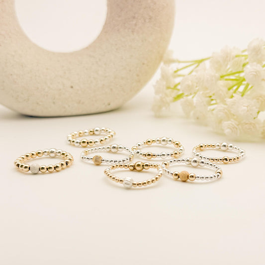 Signature Mixed Metals Rings | 14k Gold Filled Non-Tarnish Beaded Stacking Rings | Stretch