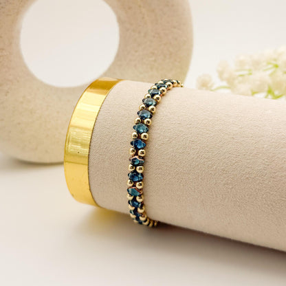 Deep Blue Double Strand Bracelet | 18k Gold Filled with Mini Multicolor Diamond Shape Bead | | Beaded Stretch Bracelet | Dainty | gifting