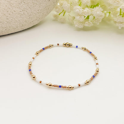 Signature Blue Jay Stack | 14k Gold Filled Non-Tarnish | Royal Blue and Brown Bracelet | Dainty Stretch Bracelet Stacks