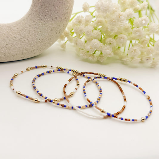 Signature Blue Jay Stack | 14k Gold Filled Non-Tarnish | Royal Blue and Brown Bracelet | Dainty Stretch Bracelet Stacks