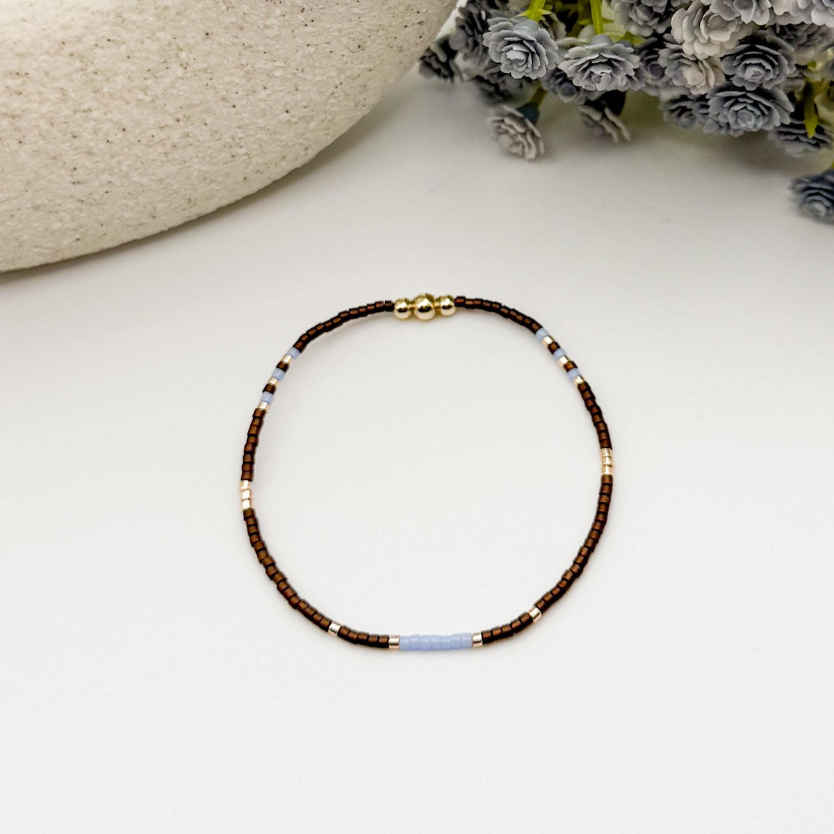 Signature Espresso Stack | 14k Gold Filled Non-Tarnish Seed Bead Bracelets Beaded Bracelet Stack | Tiny Bead | Brown & Light Blue Bracelets