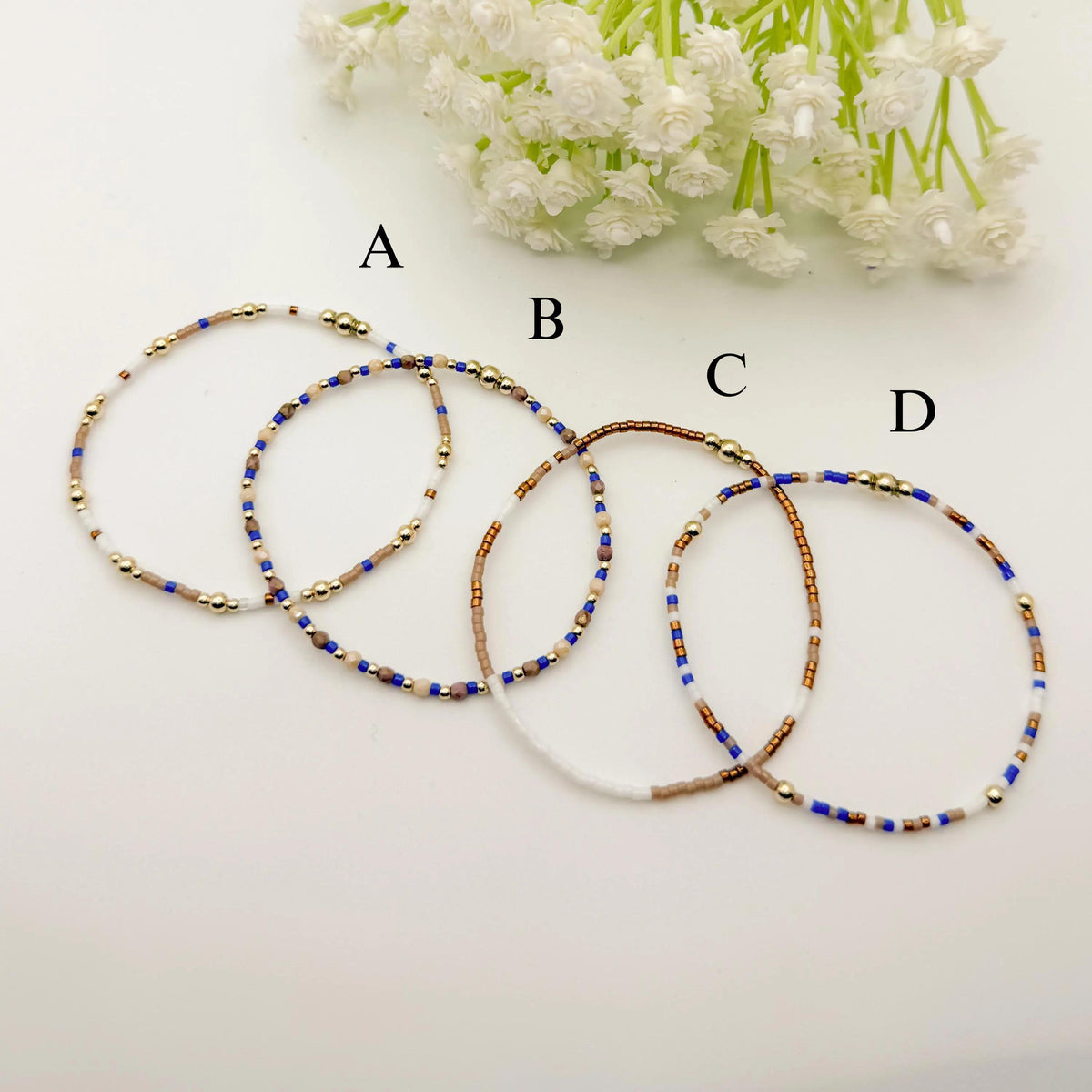 Signature Blue Jay Stack | 14k Gold Filled Non-Tarnish | Royal Blue and Brown Bracelet | Dainty Stretch Bracelet Stacks