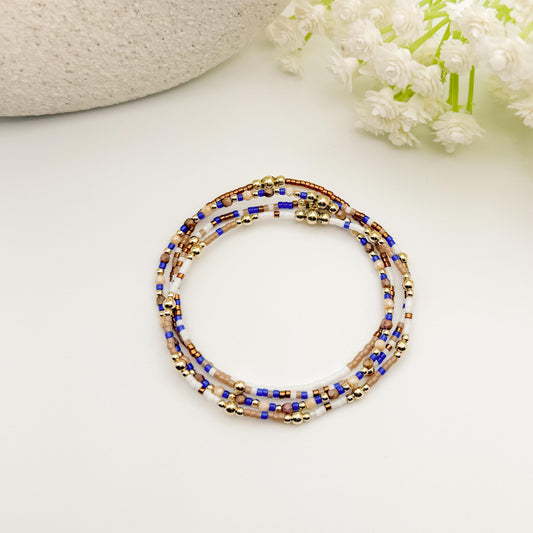 Signature Blue Jay Stack | 14k Gold Filled Non-Tarnish | Royal Blue and Brown Bracelet | Dainty Stretch Bracelet Stacks