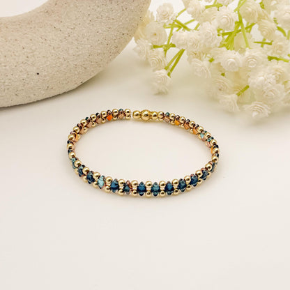 Deep Blue Double Strand Bracelet | 18k Gold Filled with Mini Multicolor Diamond Shape Bead | | Beaded Stretch Bracelet | Dainty | gifting