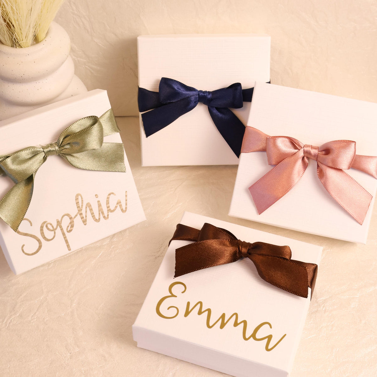 Personalized Jewelry Box Custom Name Gift Bridesmaid Proposal Present Wedding Party Favor Keepsake Container Gold Script Monogram Gift Box