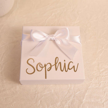 Personalized Jewelry Box Custom Name Gift Bridesmaid Proposal Present Wedding Party Favor Keepsake Container Gold Script Monogram Gift Box
