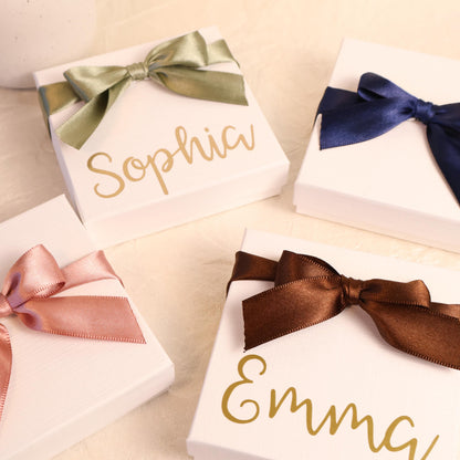 Personalized Jewelry Box Custom Name Gift Bridesmaid Proposal Present Wedding Party Favor Keepsake Container Gold Script Monogram Gift Box