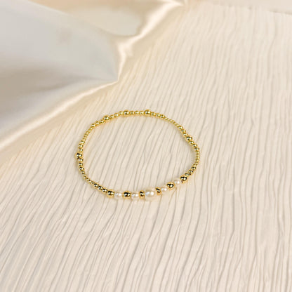 Pealry | 18k Gold Filled with Pearls Bracelet Stack | Beaded Stretch Bracelet | Dainty bead | Gift Set | Gift for Daughter