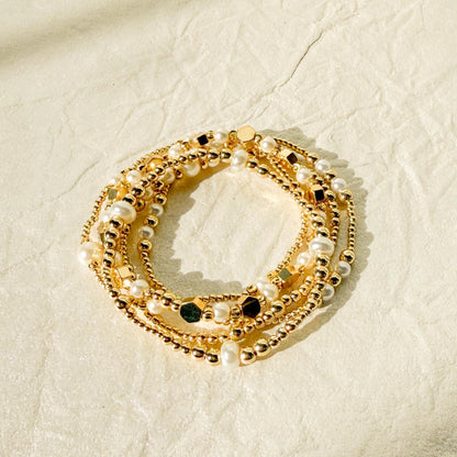 Pealry | 18k Gold Filled with Pearls Bracelet Stack | Beaded Stretch Bracelet | Dainty bead | Gift Set | Gift for Daughter