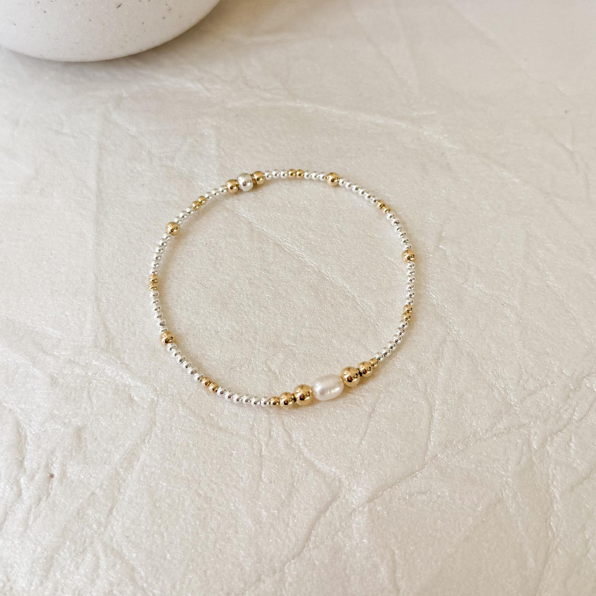Signature Pearl Mixed Metals Stack | 14k Gold Filled Non-Tarnish with Sterling Silver  Beaded Bracelet Stack | Women's Gift | Natural Pearls
