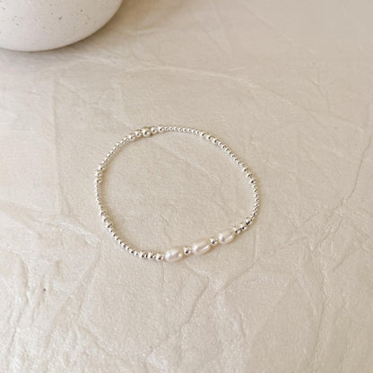 Signature Pearl Mixed Metals Stack | 14k Gold Filled Non-Tarnish with Sterling Silver  Beaded Bracelet Stack | Women's Gift | Natural Pearls