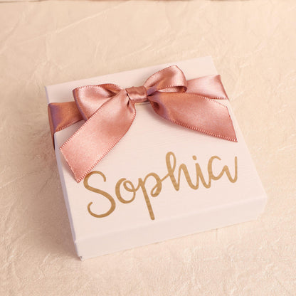 Personalized Jewelry Box Custom Name Gift Bridesmaid Proposal Present Wedding Party Favor Keepsake Container Gold Script Monogram Gift Box