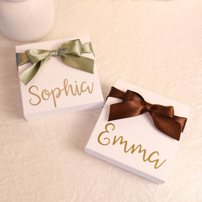 Personalized Jewelry Box Custom Name Gift Bridesmaid Proposal Present Wedding Party Favor Keepsake Container Gold Script Monogram Gift Box