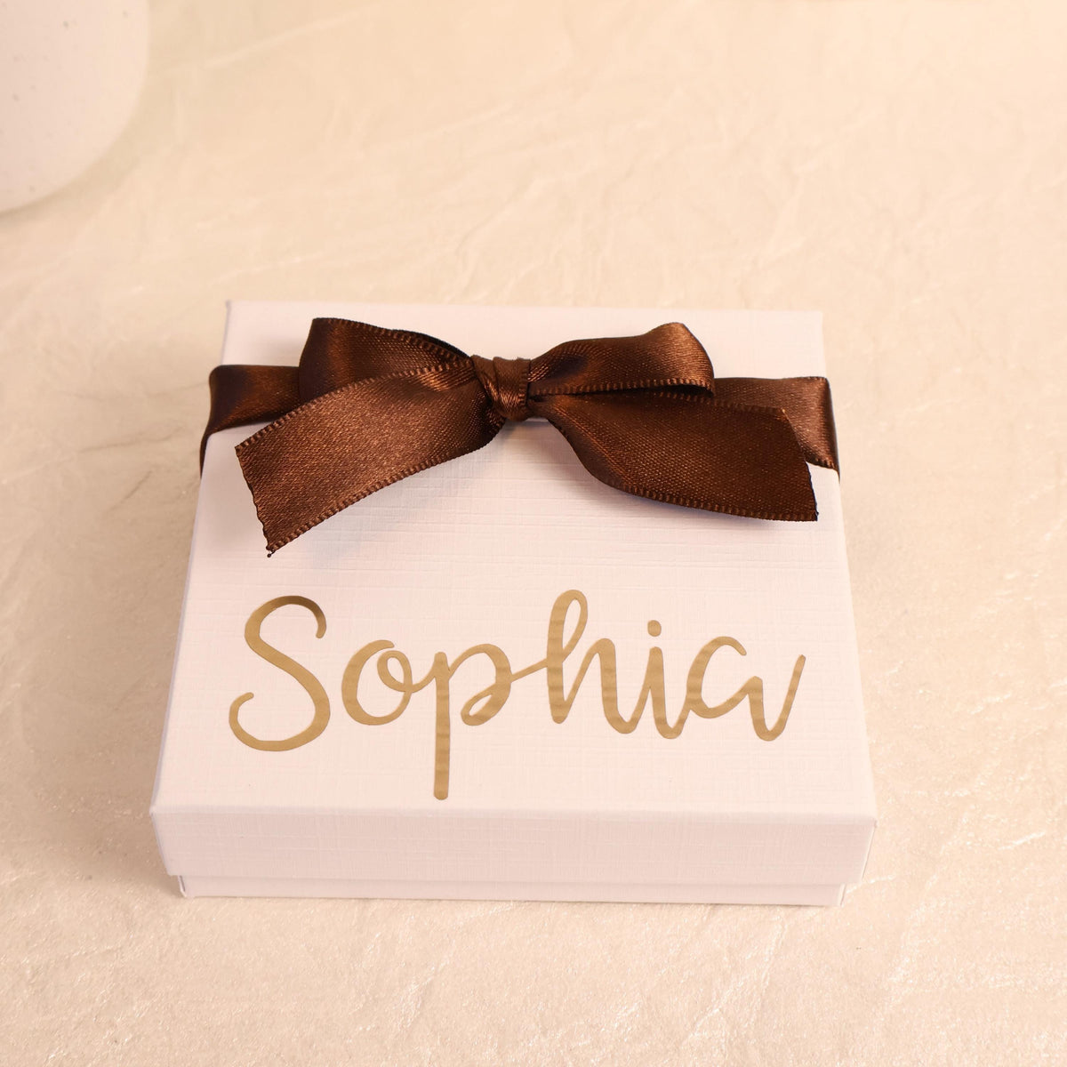 Personalized Jewelry Box Custom Name Gift Bridesmaid Proposal Present Wedding Party Favor Keepsake Container Gold Script Monogram Gift Box