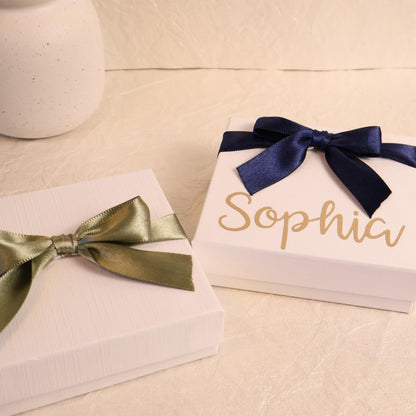 Personalized Jewelry Box Custom Name Gift Bridesmaid Proposal Present Wedding Party Favor Keepsake Container Gold Script Monogram Gift Box