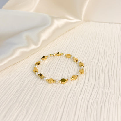Pealry | 18k Gold Filled with Pearls Bracelet Stack | Beaded Stretch Bracelet | Dainty bead | Gift Set | Gift for Daughter