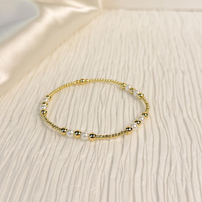 Pealry | 18k Gold Filled with Pearls Bracelet Stack | Beaded Stretch Bracelet | Dainty bead | Gift Set | Gift for Daughter