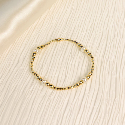 Pealry | 18k Gold Filled with Pearls Bracelet Stack | Beaded Stretch Bracelet | Dainty bead | Gift Set | Gift for Daughter