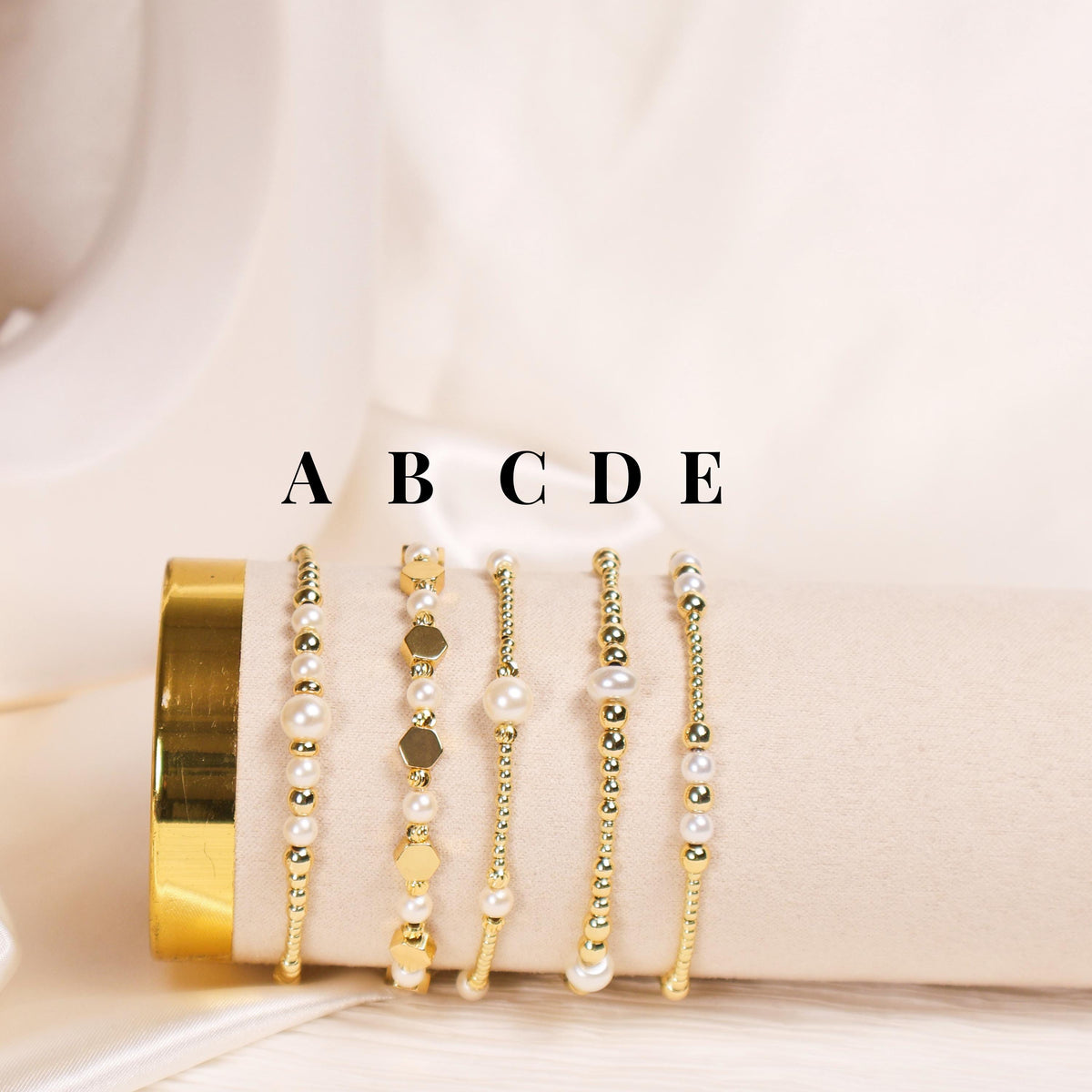 Pealry | 18k Gold Filled with Pearls Bracelet Stack | Beaded Stretch Bracelet | Dainty bead | Gift Set | Gift for Daughter