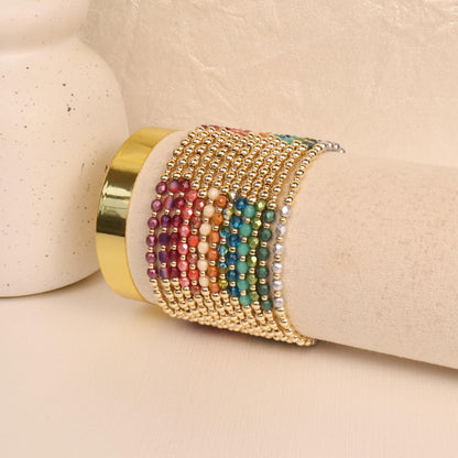 Multicolor Beaded Stretch Bracelet Stacking Everyday Piece Women Gift Birthday Friendship | Signature Collection 14k Gold Filled Non-Tarnish