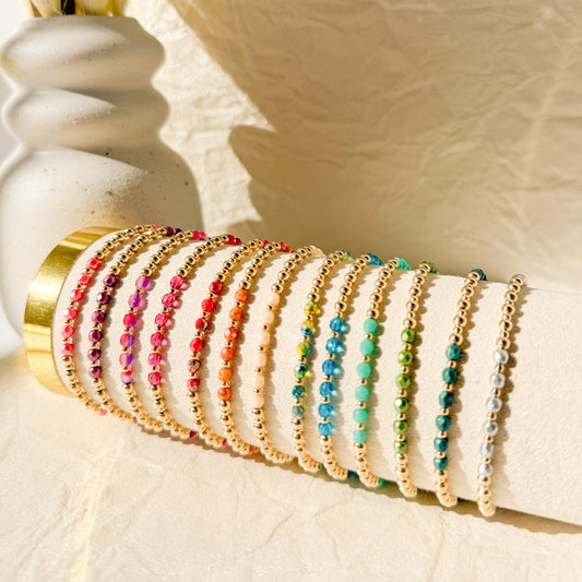 Multicolor Beaded Stretch Bracelet Stacking Everyday Piece Women Gift Birthday Friendship | Signature Collection 14k Gold Filled Non-Tarnish