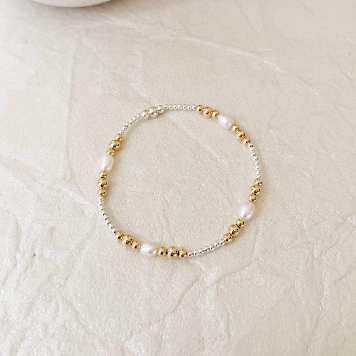 Signature Pearl Mixed Metals Stack | 14k Gold Filled Non-Tarnish with Sterling Silver  Beaded Bracelet Stack | Women's Gift | Natural Pearls