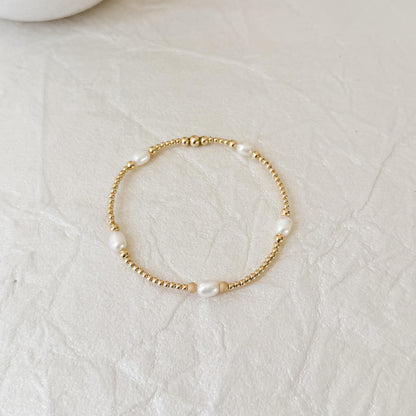 Signature Pearl Mixed Metals Stack | 14k Gold Filled Non-Tarnish with Sterling Silver  Beaded Bracelet Stack | Women's Gift | Natural Pearls
