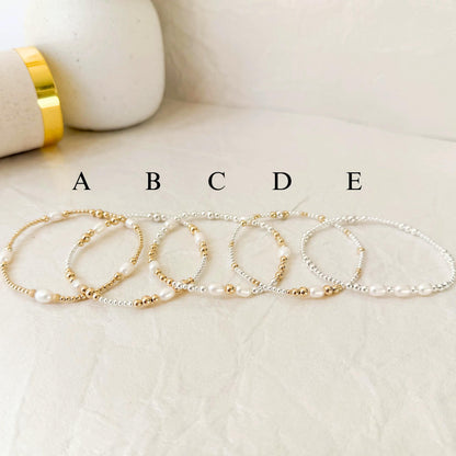 Signature Pearl Mixed Metals Stack | 14k Gold Filled Non-Tarnish with Sterling Silver  Beaded Bracelet Stack | Women's Gift | Natural Pearls